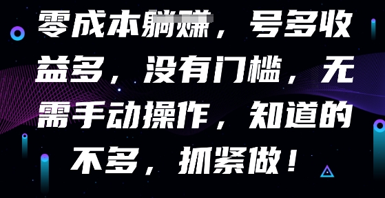 零成本全自动，号多收益多，没有门槛，无需手动-小七网创