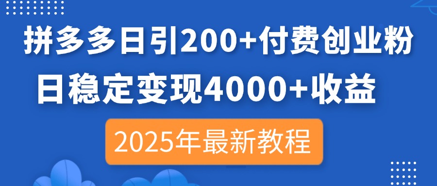 (14217期)拼多多日引200+付费创业粉,日稳定变现4000+收益,2025年最新教程-小七网创