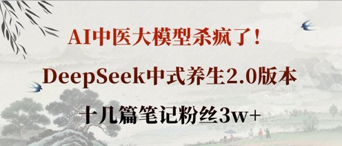 AI中医大模型杀疯了！DeepSeek中式养生2.0版本，十几篇笔记粉丝3w+-小七网创