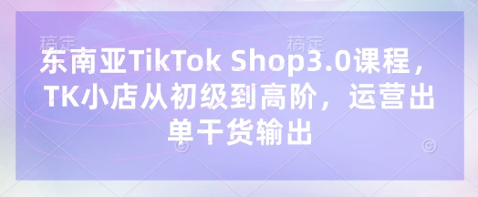 东南亚TikTok Shop3.0课程,TK小店从初级到高阶,运营出单干货输出-小七网创