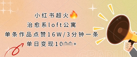 小红书超火的治愈系loft公寓，单条作品点赞16W，3分钟一条，单日变现数张-小七网创